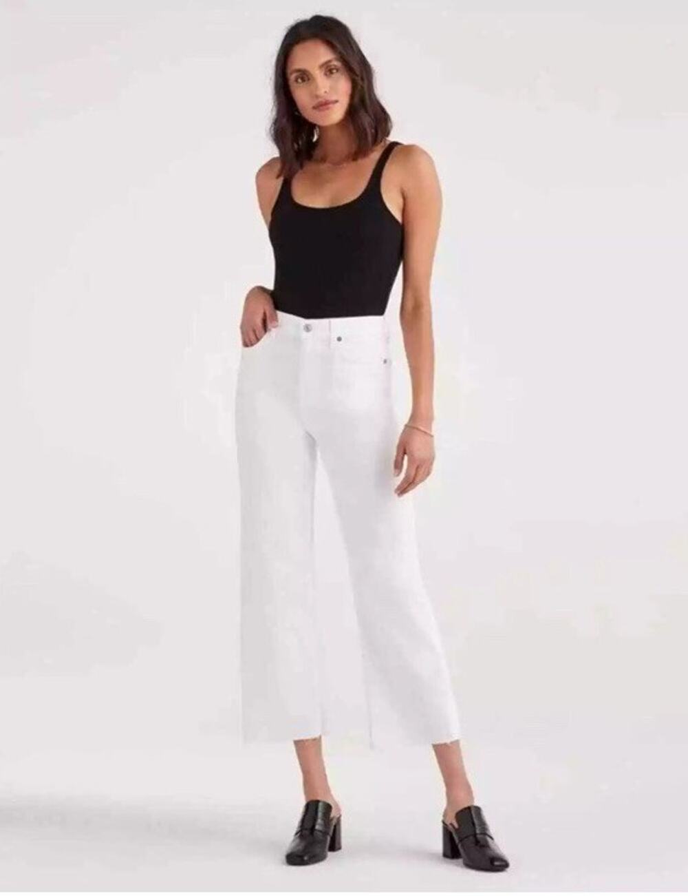 7 For All Mankind NWT High Waist Crop Straight Leg Jeans White Raw Hem Size 29